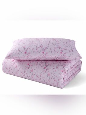 LoveShackFancy Floral 100% Cotton Duvet Cover + Sham Set Parisian Pink Twin/TXL